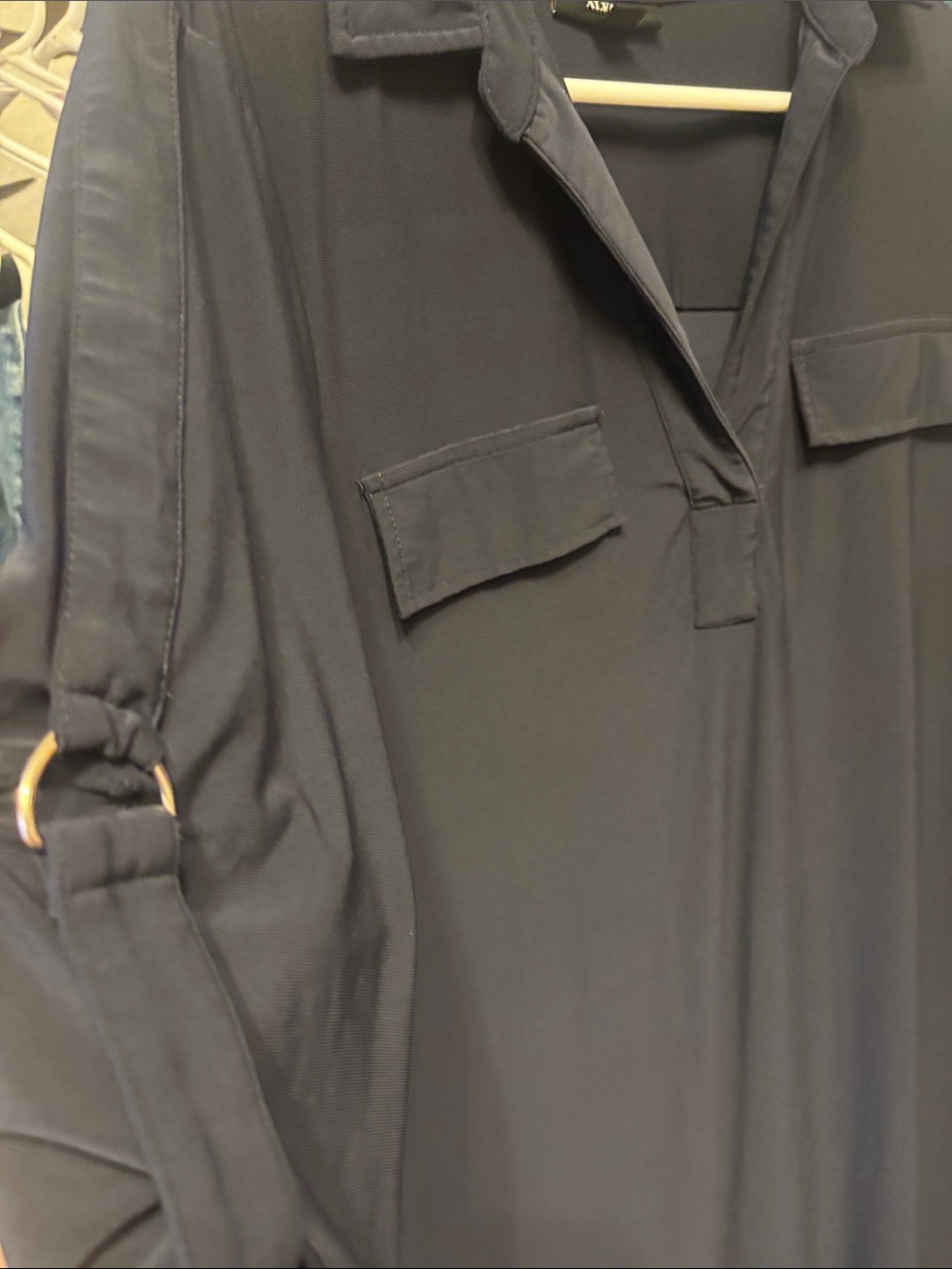 Alfani Black Roll-Tab Shirt Tunic - Picture 3 of 3